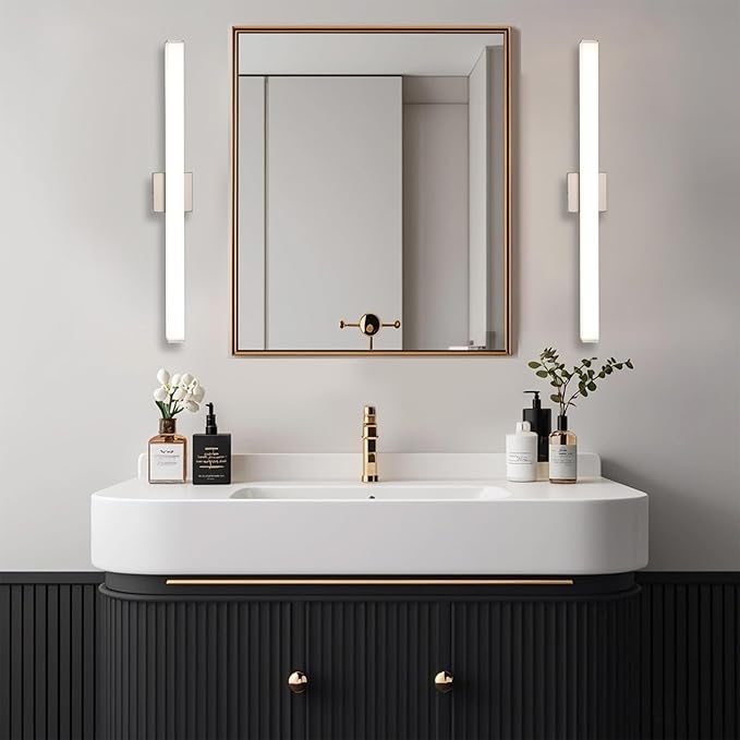 LED Bathroom Vanity Light Fixtures 31.5in Brushed Nickel,Dimmable24W 4000K Natural White Square Wall Fixture, Modern Lighting for Over Mirror, Damp Rated