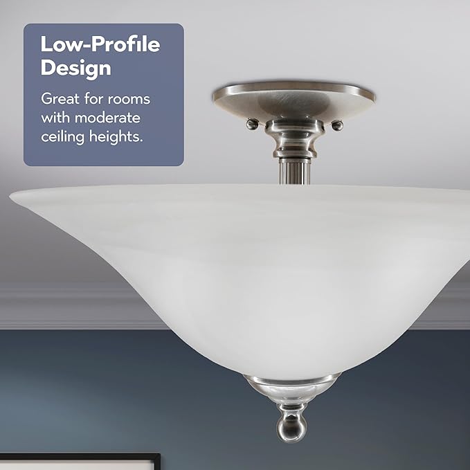 Riva 3-Light Ceiling Lamp in Brushed Nickel with Alabaster White Swirl Glass, 16" Wide