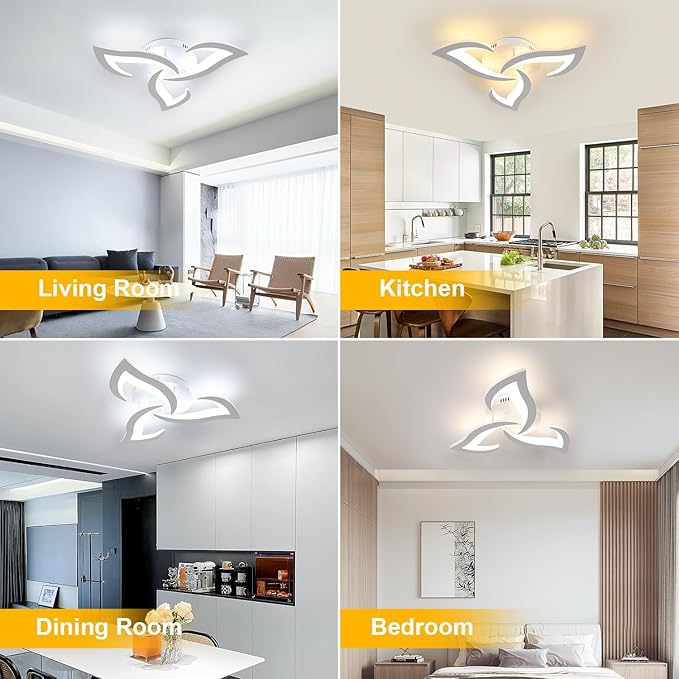 Goeco Modern Ceiling Light, Dimmable Acrylic Ceiling Light with Remote Control (3000K-6500K), 3-Head Flower Shape LED Ceiling Lamp for Living Room, Bedroom, Dining Room, Kitchen
