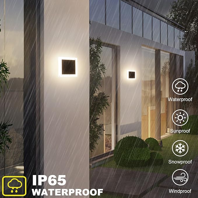 2 Packs LED Wall Light Outdoor Indoor Modern Wall Sconce Mini Sconce Outdoor Wall Lights Aluminum Waterproof Black Wall Mount Light LED Wall Sconces Warm White 3000K (Square)