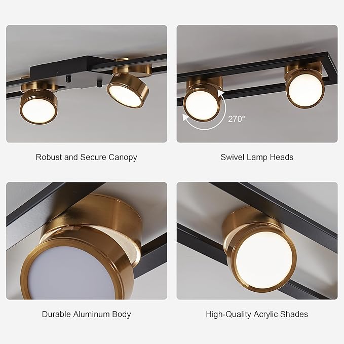 Garwarm Modern Ceiling Light Track Lighting Fixtures, 48.4 Inch Dimmable LED Kitchen Ceiling Light with Remote 6-Light Black LED Chandelier for Dining Room Bedroom