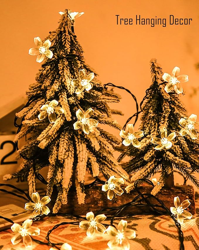 USB Plug in 33ft 100 LED Fairy Flower Lights Strin Indoor Outdoor Decor | Warm White Decorative Floral Lamp Indoor Outdoor Decorations For Bedroom, Christmas, Valientine'S Day, Easter Or Birthday