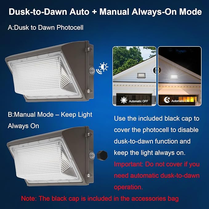 60W LED Wall Pack Light with Dusk to Dawn Photocell,9600LM 5000K Daylight,AC100-277V Input,400W HPS/HID Replacement, Warehouses,Industrial,Building Perimeters,Garden Garage,ETL Listed,