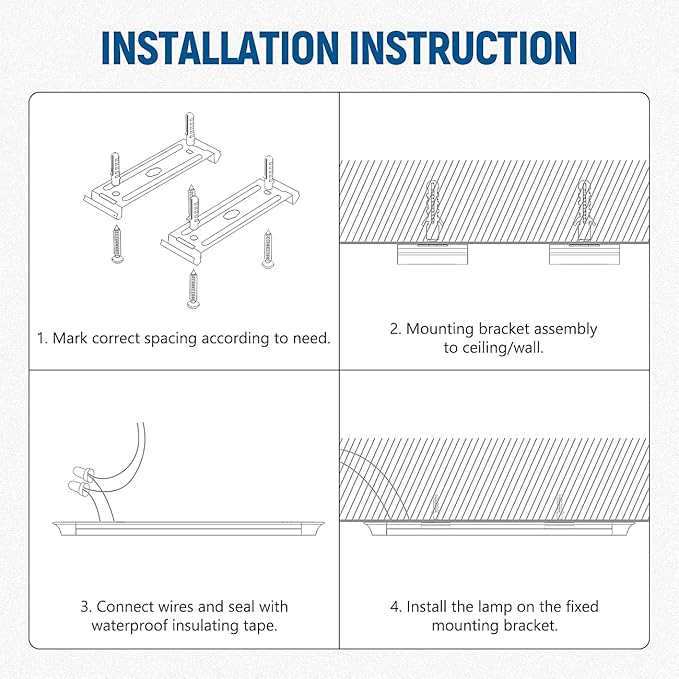 DAKASON 4-Pack 3FT LED Garage Lights Ceiling Mount, 3Foot LED Ceiling Light Fixture Flush Mount 24W 2880lm, Hardwired Flat Panel Light, Tube Light 3/4/5000K Adjustable