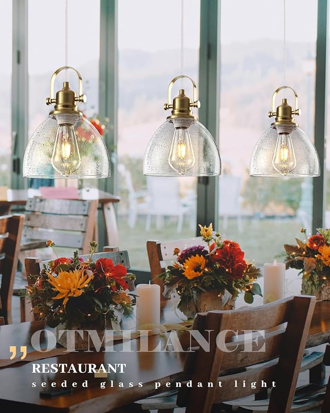 Gold Glass Pendant Lights Kitchen Island, 7.5" Blown Glass Pendant Light, Gold Modern Pendant Lights 1-Pack, Kitchen Hanging Lights for Kitchen Island, Dining Room, Bathroom, Cafe