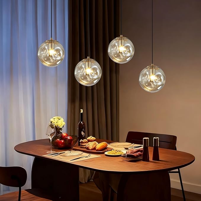 Modern Amber Concave Glass Pendant Light, 3-Pack Kitchen Island Lighting Single Globe Pendant Light Fixtures Century Kitchen Island Pendant Light for Bedroom Dining Room Light (Without Bulbs)