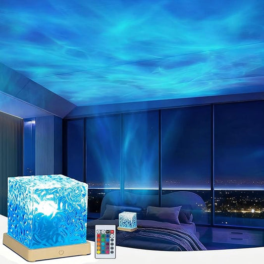Rechargeable Shower Lights for Inside Shower, 16 Color Ocean Wave Projector Light, Dimmable Rotating Dynamic Water Ripple Light Ocean Lamp for Bedroom Classroom Bathroom Bath Tub Spa