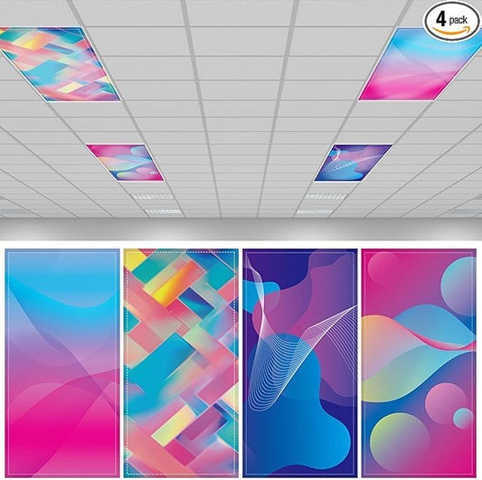 QOUBAI 4PCS Fluorescent Light Covers, 4x2 Feet Magnetic Light Cover Fluorescent Lights Shade Panel Positive Inspirational Ceiling Lights Filters for Office Classroom Home Drop Ceiling Neon
