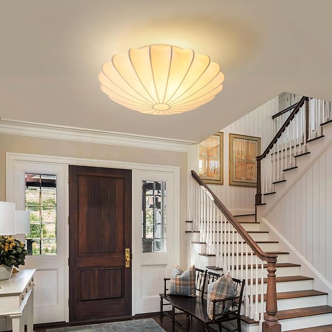 ziidoo 3-Light Semi Flush Mount Ceiling Light,19.7in White Imitation Silk Wabi Sabi Round Lantern 3000K Modern Close to Ceiling Light fixtures for Bedroom Living Room Entryway Hallway
