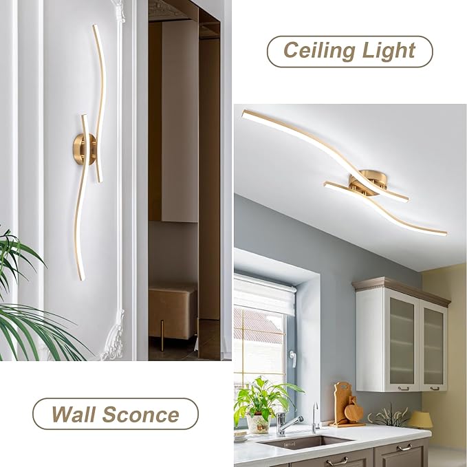 28W Gold Linear Ceiling Light Gold Modern LED Ceiling Light Fixture 6000K Aluminum 39.37Inch Long Ceiling Lamp for Hallway, Kitchen, Bedroom, Dining Room
