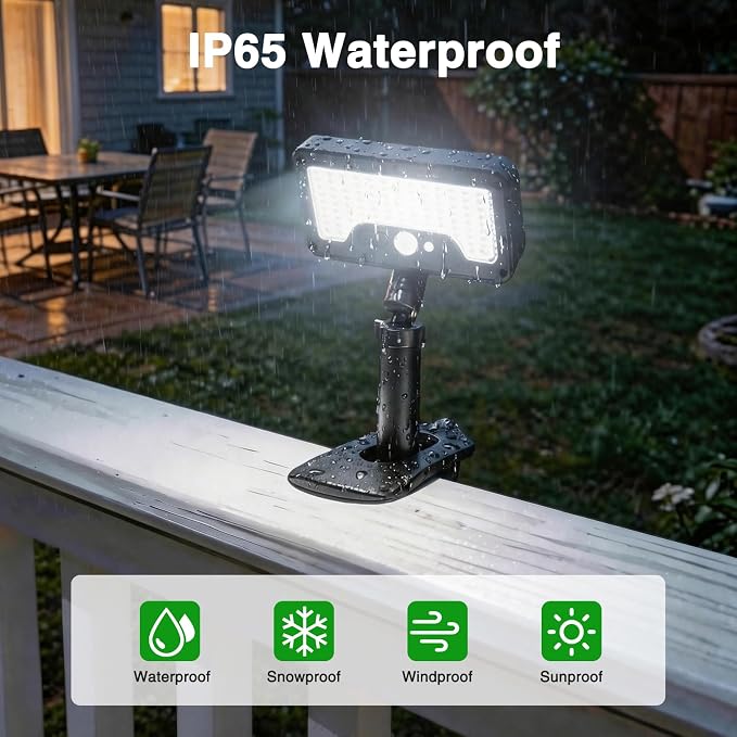 iMaihom Clip On Solar Lights Outdoor with Motion Sensor, 92 LED 600LM Solar Fence Lights, Warm/Neutral/Cool White, 360° Adjustable, IP65 Waterproof Security Light for Deck, Gutter, Porch (1, Black)