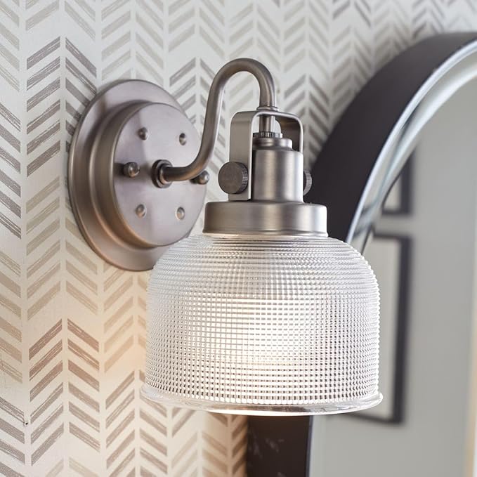 Progress Lighting P2989-81 Archie Collection Clear Double Prismatic Glass Coastal Bath Vanity, 1-Light, Antique Nickel