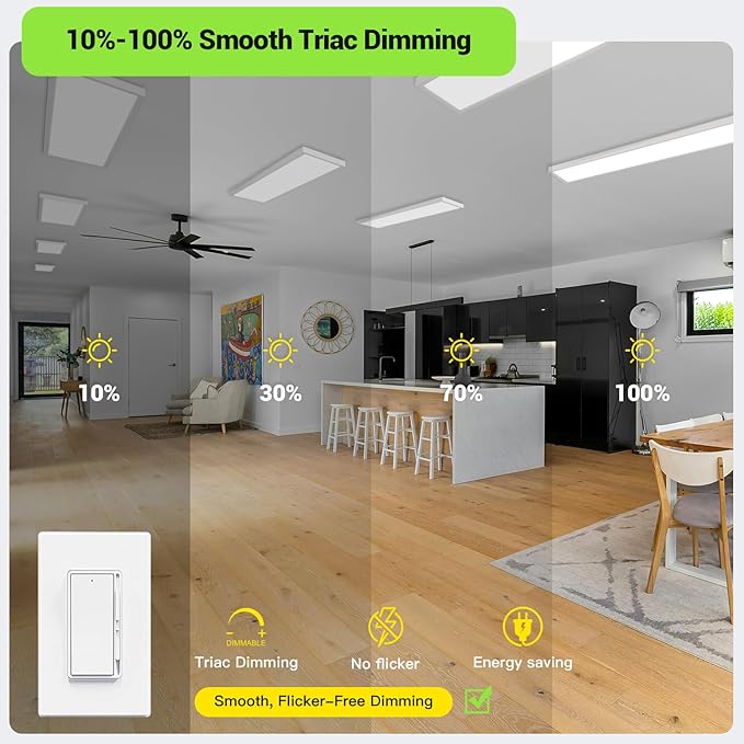 1x4 LED Flat Panel Light,Surface Mount Ceiling Light,5CCT 3000K/3800K/4500K/5200K/6000K Dimmable, 24W/30W/40W 5200LM Smooth Triac Dimming(10-100%), LED Light Fixture for Office Kitchen Garage,White