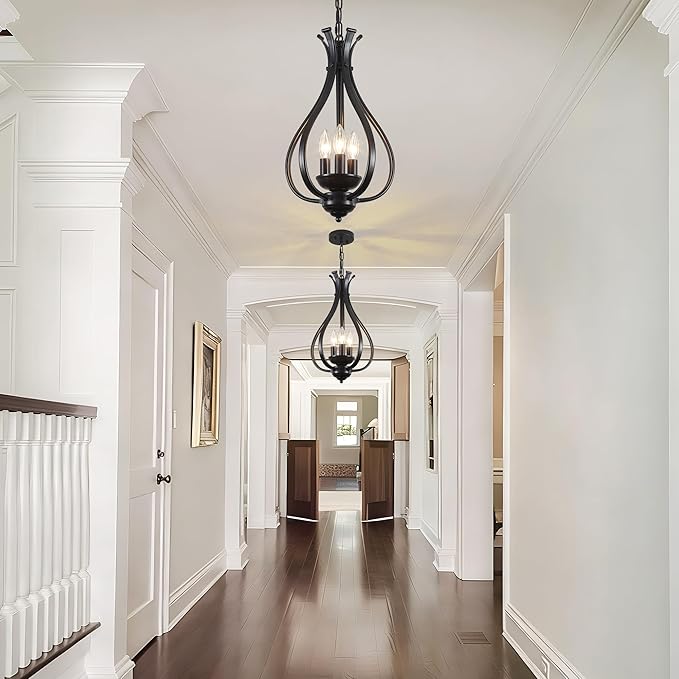 10.63" Black Chandelier 3-Lights Modern Farmhouse Chandeliers for Dining Room Light Fixtures Rustic Metal Industrial Vintage Adjustable Pendant Light Fixture for Foyer Kitchen Entryway Hallway E12