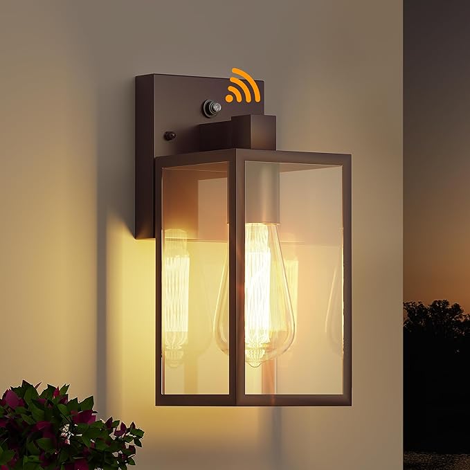 WIHTU Oil Rubbed Bronze Dusk to Dawn Porch Lights Fixtures - Outdoor Exterior Sensor Wall Sconce Lamp, Waterproof Wall Lantern, Anti Rust Coach Lights for Doorway, Garage
