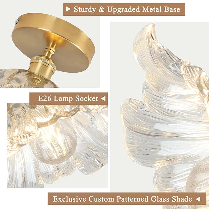 Semi Flush Mount Ceiling Light,Hallway Vintage Lights Fixture Ceiling Transparent 11" E26 Vintage Light Fixtures for Closet Hallway Kitchen Dining Room