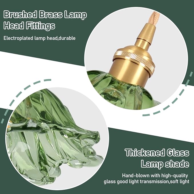 Plug in Pendant Light Fixtures,Hanging Light Fixture Corded On/Off Switch,10.6in E26 Green Glass Lampshade Pendant Lighting for Kitchen Island, Bedroom, Dining Room