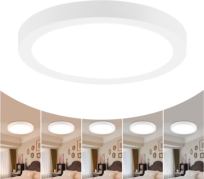 7 Inch LED Flush Mount Ceiling Light Fixture, 15W 5 CCT (2700K-5000K) Selectable Modern Ceiling Light Close to Ceiling Light,Dimmable Ceiling Light for Bedroom, Kitchen, Bathroom, Hallway