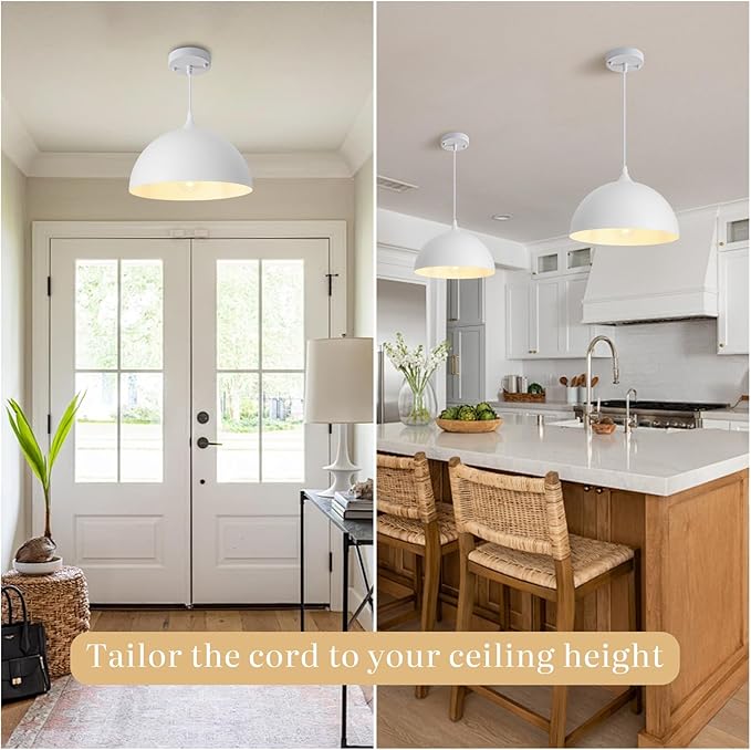 White Pendant Lights, 11.8 inch Pendant Lights Kitchen Island, Farmhouse Pendant Light Fixtures (White Inside), Industrial Pendant Lighting for Dining Room, Bedroom, Hallway (1 Pack)