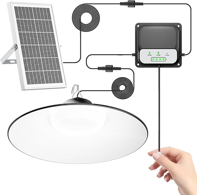 Otovoda Solar Shed Light Indoor Outdoor Pendant Light with Pull String, 3 Lighting Modes, IP65 Waterproof, Dusk to Dawn Outdoor Light for Chicken Coop Shop Gazebo Garage