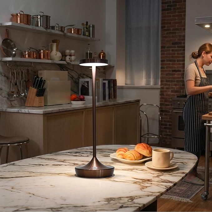 Brown Cordless Table Lamp, Rechargeable 6000mAh Battery Powered LED Desk Lamp, Portable Metal Touch Lamp with 3-Level Dimming, Waterproof for Restaurant, Dining, Patio, Home Decor (2 Brown)