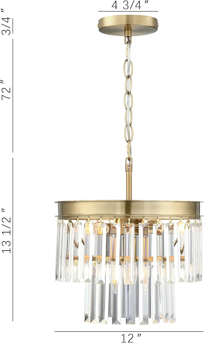 MEXO Crystal Chandelier Lighting Fixture Gold Finish 2-Tier Hanging Pendant Ceiling Lights for Living Room Bedroom Dinning Room Hallway