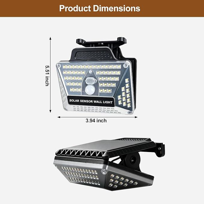Clip on Solar Lights Outdoor Waterproof, 110 LEDs 600LM Fence Lights with Motion Sensor, 360° Wide Angle & 3 Lighting Modes, USB Powered Wall Lights for Garage, Stair, Porch and Garden (1-Pack)