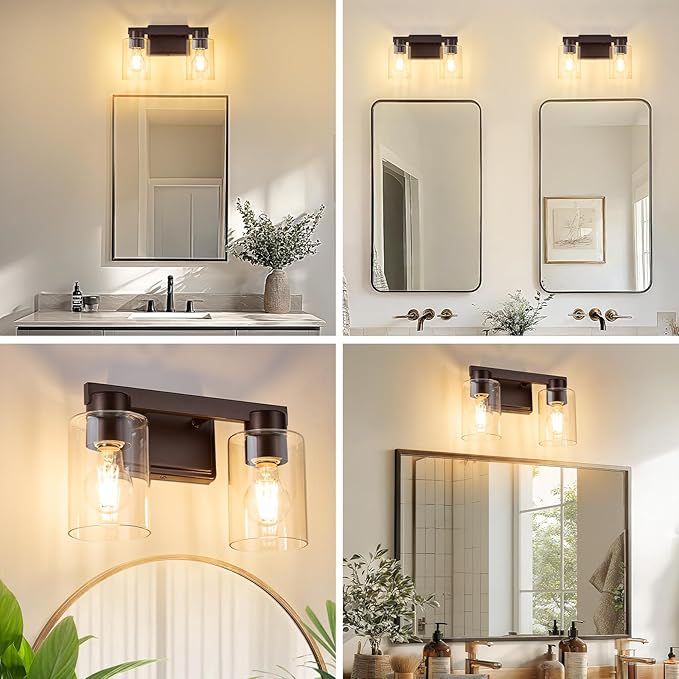 2-Light Bathroom Light Fixtures Modern Vanity Lights with Clear Glass Shade Oil Rubbed Bronze Wall Sconces Over Mirror for Bathroom,Powder Room, Living Room