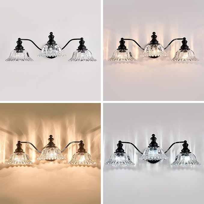 XIEDUN Farmhouse Vanity Lights for Bathroom Light Fixtures Black Vanity Lights 3 Light Bathroom Light Fixtures