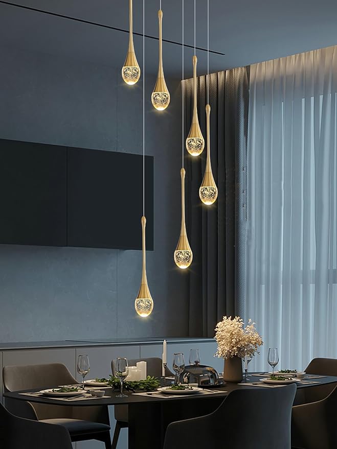ykolupty H86 Pendant Lights Kitchen Island 6-Lights Pendant Chandelier for Dining Room Hallway Stairwell,LED Dimmable 2700K-6000K