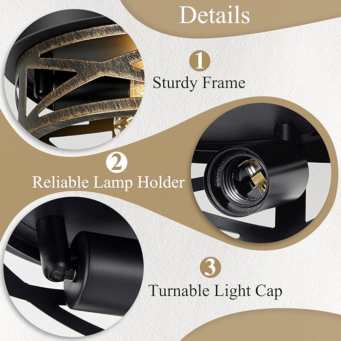 Flush Mount Ceiling Light Fixture,Rustic Metal Black 2-Light Hallway Light Fixtures Ceiling,Vintage Light Fixtures Ceiling Mount for Farmhouse,Kitchen,Hall (2 Pack)