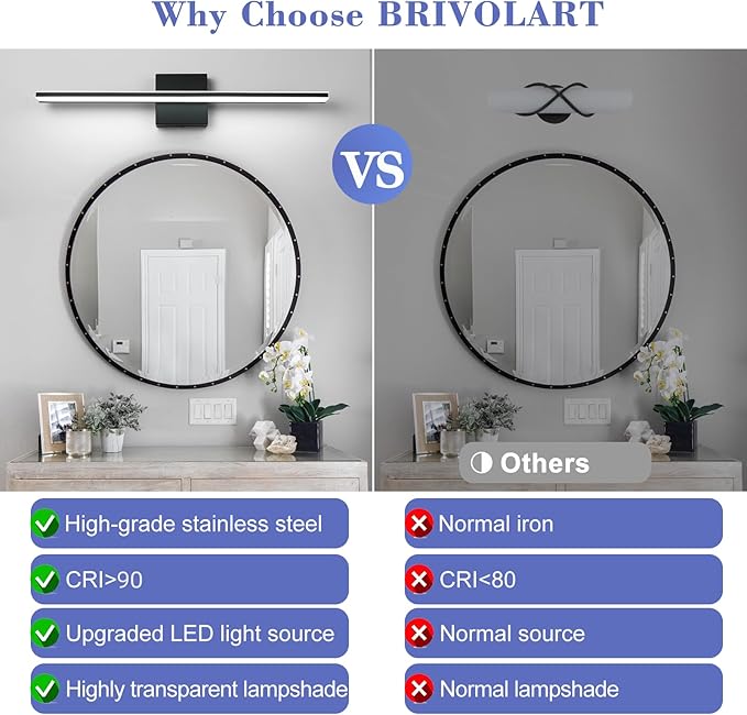 Black Vanity Light Fixture 24 Inch Bathroom Lamps Over Mirror 14W Modern Bath Vanity Sconces Matte Black LED Lights for Bathroom Bedroom Wall Lighting 6000K Restroom Lighting