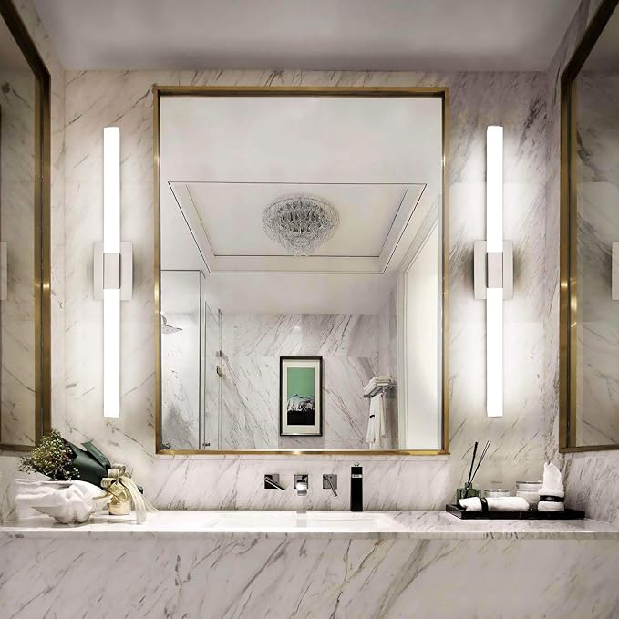 ZUZITO Bathroom Vanity Lighting fixtures 39.4" LED Satin Nickel Steel Frosted White Acrylic Shade Cool White Light 6000K for Bathroom