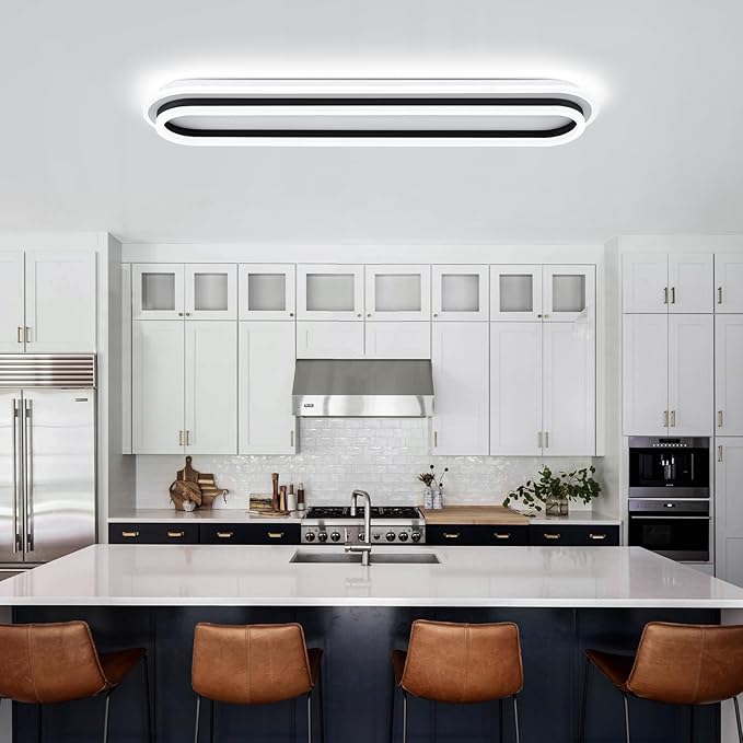 Modern Linear Ceiling Light, 31.5Inch Dimmable LED Flush Mount Ceiling Lamp with Remote Control, Long Kitchen Ceiling Light Fixture for Living Room Dining Room Bedroom Hallway (Black)