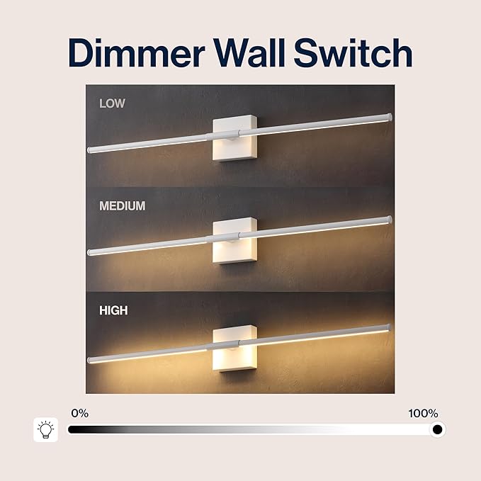 JONATHAN Y 32" White Modern Dimmable Integrated LED Wall Sconce, Minimalist Adjustable Metal Vanity Light for Bathroom Mirror, Bedroom, Hallway, 3000K, ETL Listed (JYL7040G)