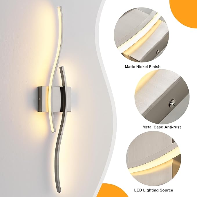 KARTOOSH 2 Pack Bathroom Vanity Lights Fixtures Over Mirror Hardwired Brushed Nickel Wall Lights 3CCT Dimmable LED Bathroom Light Fixtures 31.5 Inch Modern Wall Sconce Picture Lights for Wall