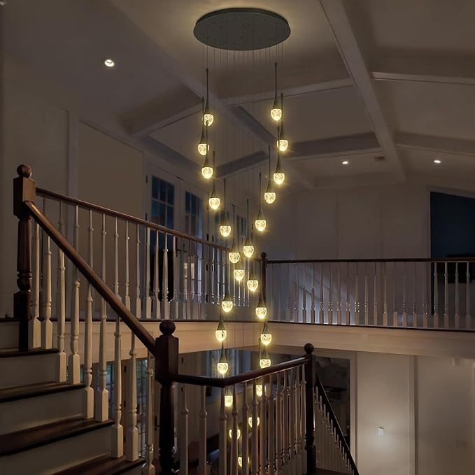 ykolupty Modern Crystal Chandelier 25-Lights Raindrop Chandeliers LED Dimmable High Ceiling Pendant Light Black Large Chadnelier for Foyer Entrance Living Room