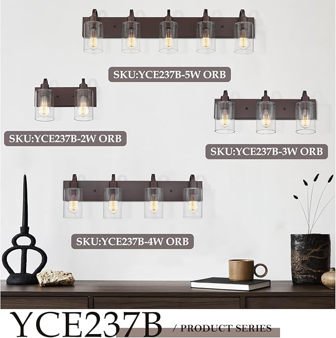 Emliviar 5-Light Metal Bath Vanity Lighting Fixture, Farmhouse Wall Sconce Over Mirror with Clear Glass, Oil Rubbed Bronze Finish, YCE237B-5W ORB