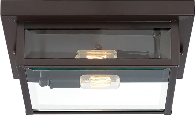 Quoizel Westover 12" Outdoor Flush Mount Ceiling Light, 2-Light Western Bronze with Clear Beveled Glass, E12 Base, ETL Damp Rated