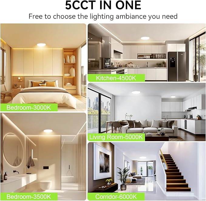 MODERN 2Pack LED Flush Mount Ceiling Light, 3000K-3500K-4500K-5000K-6000K Adjustable Ceiling Lamp,7.5inch Surface Mounted for Living Room, Bedroom, Kitchen, Laundry, Hallway (White, 2 Pack)
