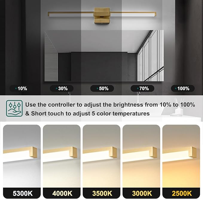 OKELI 32 Inch Bathroom Vanity Light Fixtures, Gold Modern Light Fixtures Over Mirror, 16W 5CCT Dimmable Wall Light- 2Pack