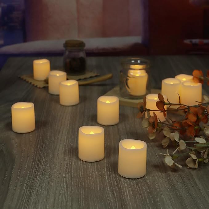 6 Pack Flameless Votive Candles Flickering Electric Fake Candles LED Battery Operated Tea Lights for Home Wedding Decor Party Table Halloween Christmas Decorations, Warm White Glow