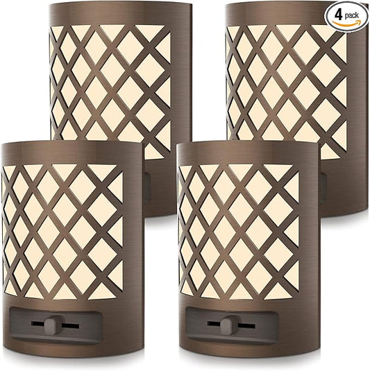 DORESshop Vintage LED Night Light Plug in, Dusk to Dawn Sensor, Dimmable Night Light, 1W (15W Equivalent), Adjustable Brightness from 0LM-60LM, Soft White 3000K for Bedroom, Hallway, Nursery, 4 Packs