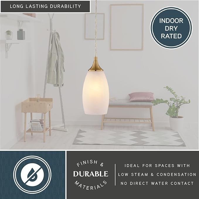 VAXCEL Milano 1-Light 4.75 in. Wide Muted Brass Gold Bell Mini Pendant with White Alabaster Glass Shade, Adjustable Height Hanging Ceiling Fixture for Dining Room, Kitchen Table, Entryway, Island