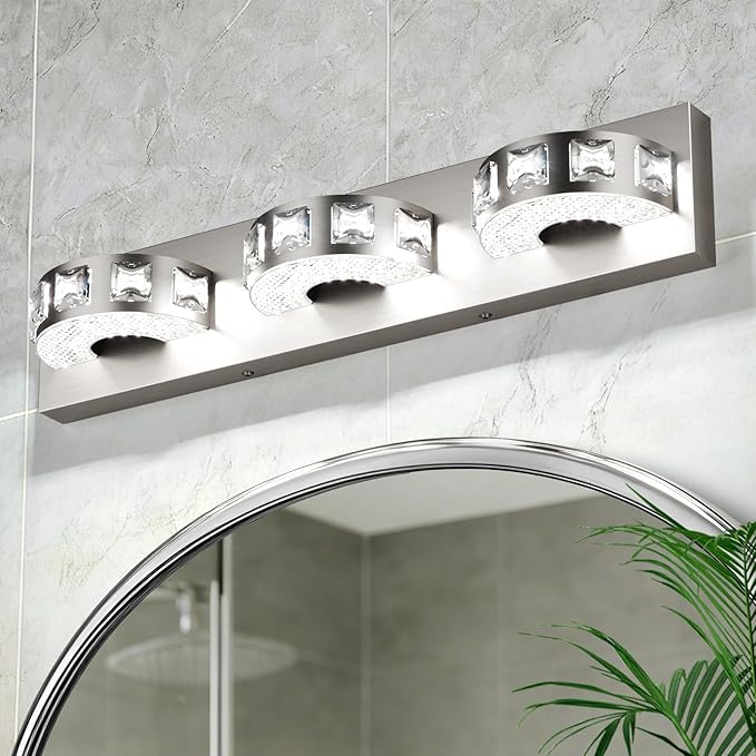 LED Modern Bathroom Vanity Light Fixtures (3-Light, 24W, 21.6-Inch), Brushed Nickel Bathroom Wall Lighting Fixtures Over Mirror (Cool White 5500K) for Mirror, Living Room, Kitchen, Hallway, Cabinet