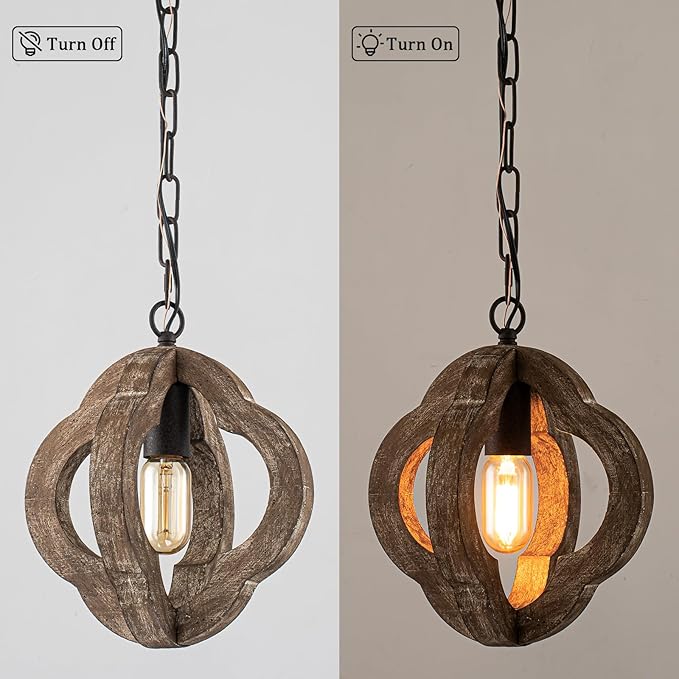 9.84" Modern Farmhouse Wood Pendant Lights Kitchen Island Small Orb Distressed Oak Pendant Light Rustic Ceiling Hanging Light for Kitchen Over Sink Hallway Entryway Foyer Adjustable Chain E26