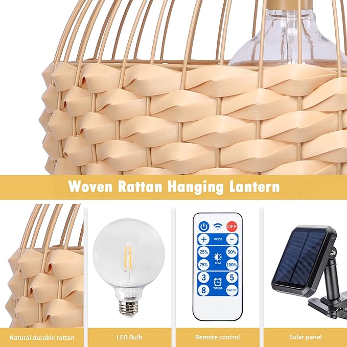 Outdoor Chandelier Solar Pendant Light Outdoor Hanging Lantern Solar Outdoor Chandelier with Remote Dimmable for Porch Patio Gazebo Garden Yard Decoration Nature