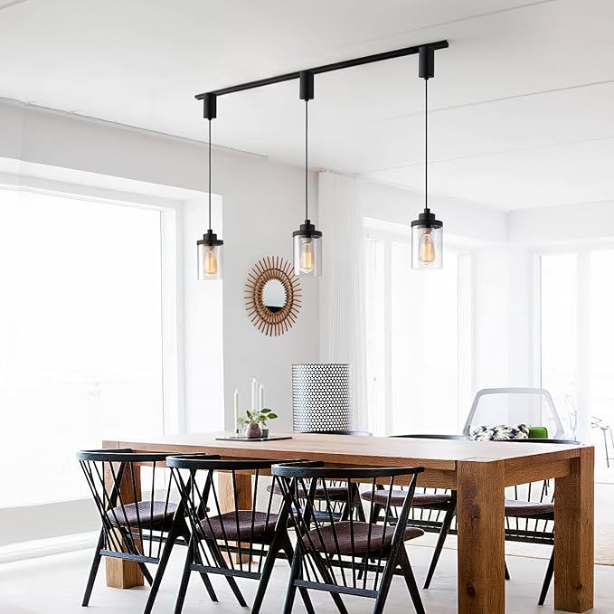 mirrea H Type Cord Adjustable Black Track Lighting Pendant with Clear Glass Shade Pack of 3