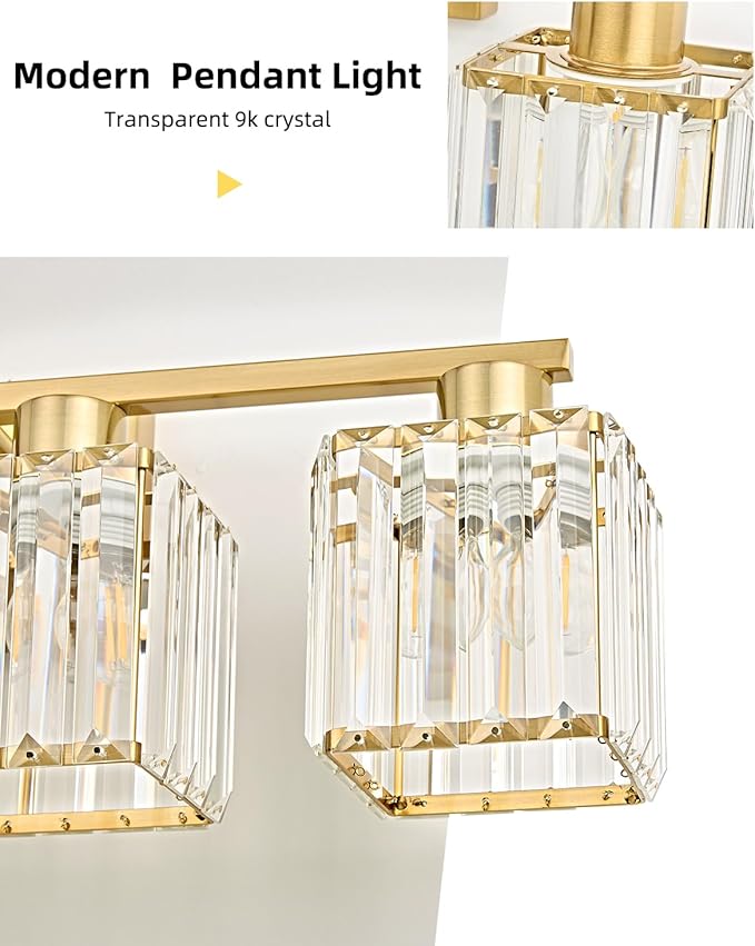 OKELI 4-Light Bathroom Light Fixtures, Modern Gold Crystal Wall Light for Bathroom,Lighting Fixtures Over Mirror