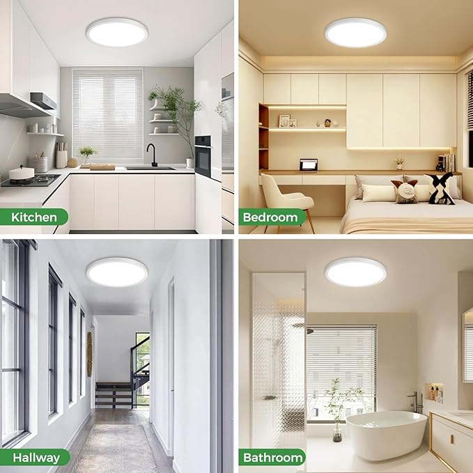 zemty 2Pack LED Flush Mount Ceiling Light, 12Inch 24W Dimmable Ceiling Lights Fixture, 5 Color Temperatures (3000K-6500K) White Round Ceiling Lamp for Bedroom, Kitchen, Hallway,Bathroom